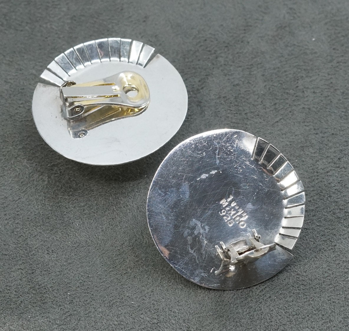Sterling silver handmade clip on earrings, Mexico 925 earrings w/ brass cable