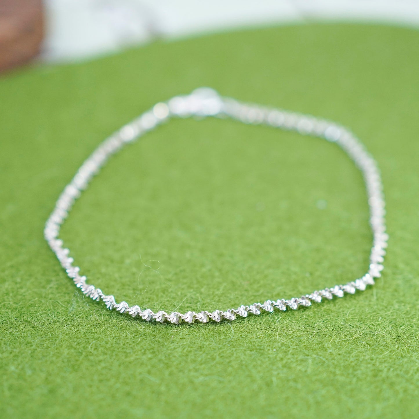 10.25”, Vintage sterling silver bracelet, 925 twisted herringbone anklet