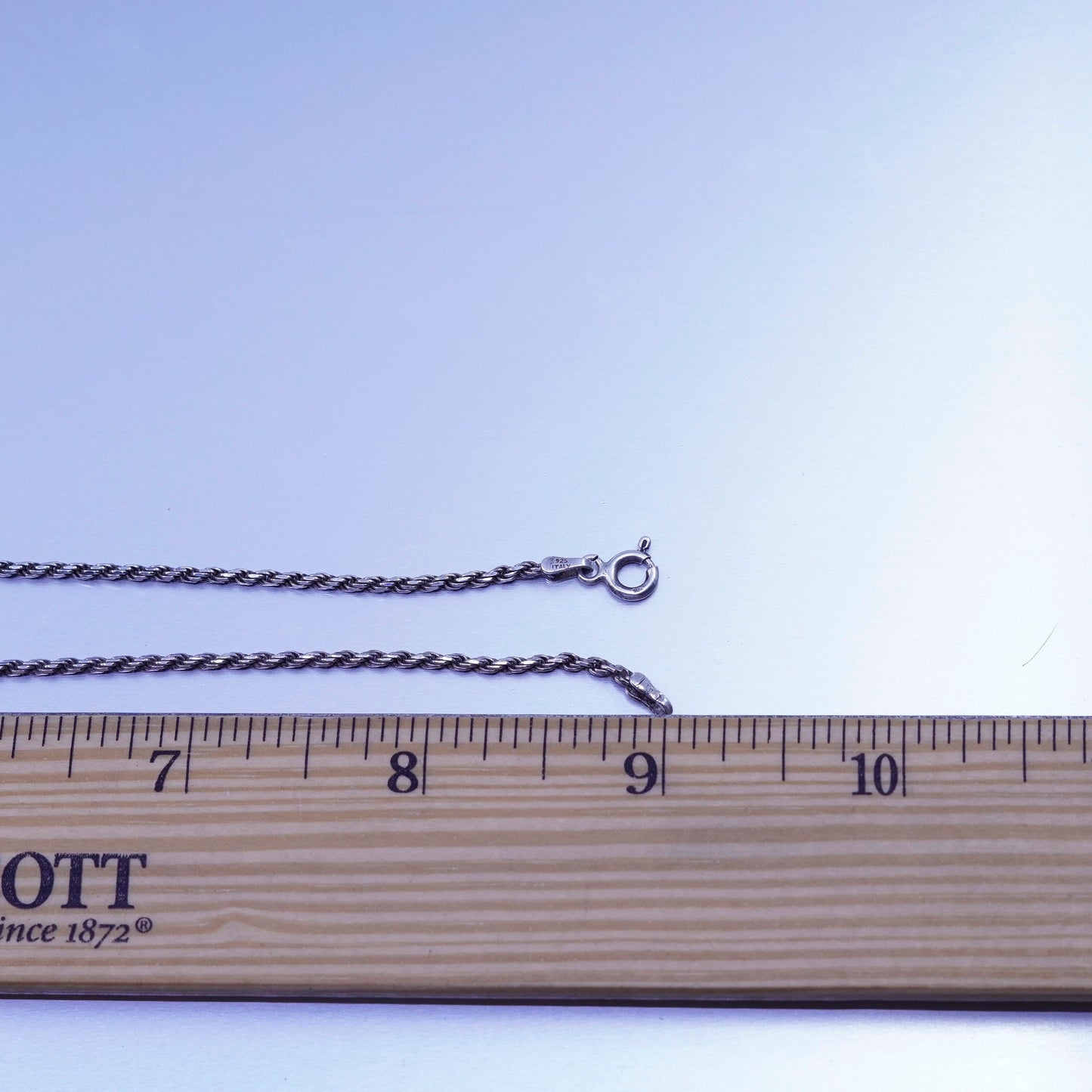 18” 1.6mm, vintage Italy Sterling 925 silver rope chain necklace