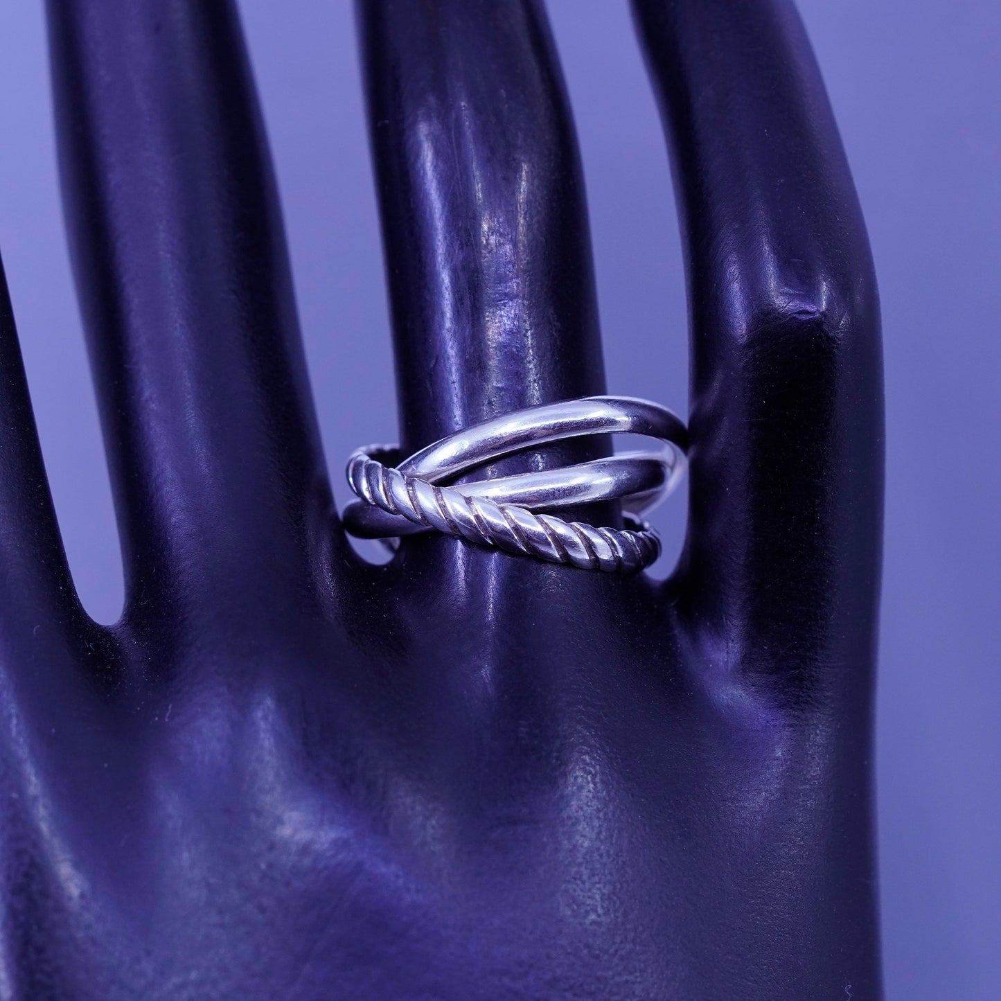 Size 6, vintage southwestern Sterling 925 silver entwined ring, multi band