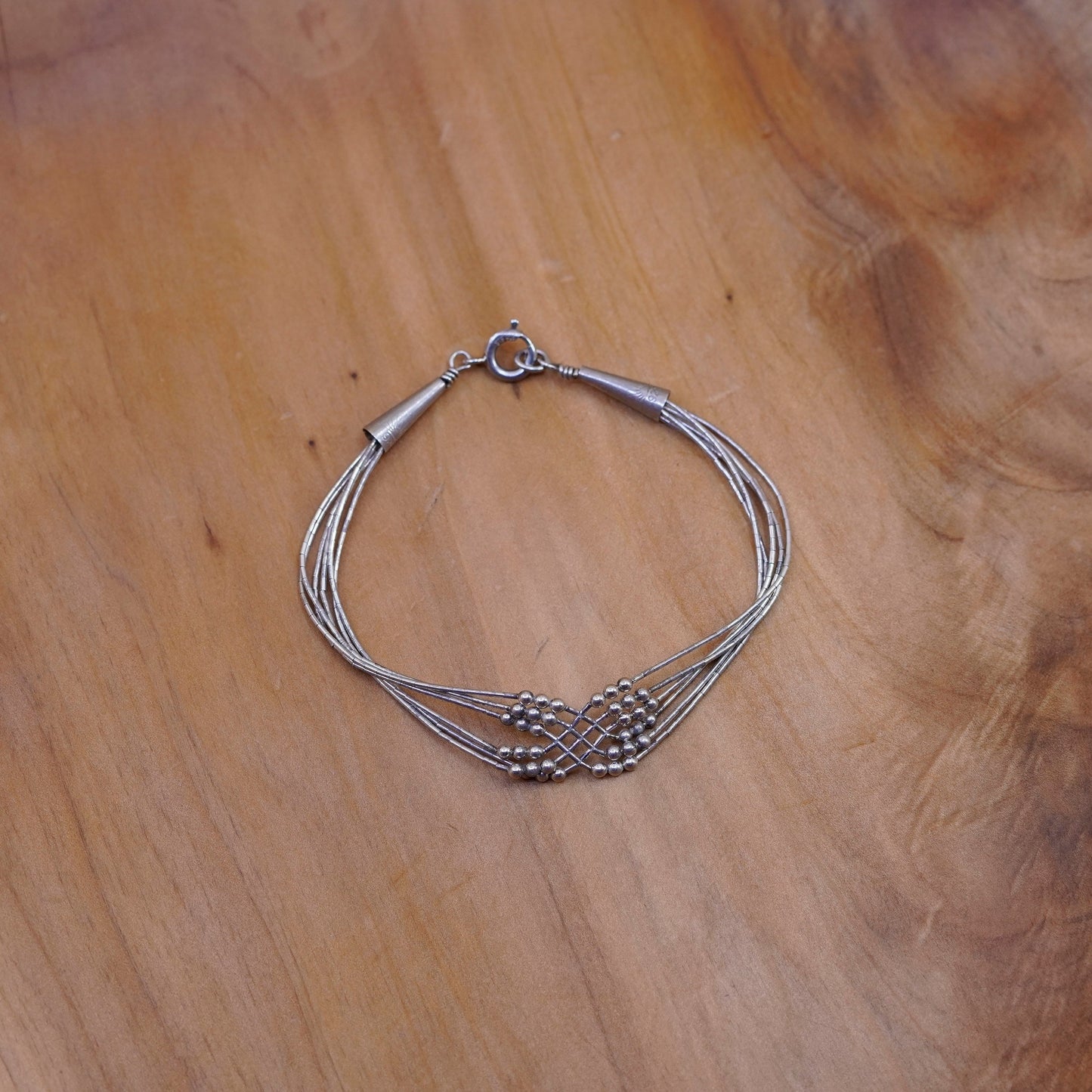 6.5”, Sterling 925 handmade bracelet, 6 multi strands liquid Silver chain beads