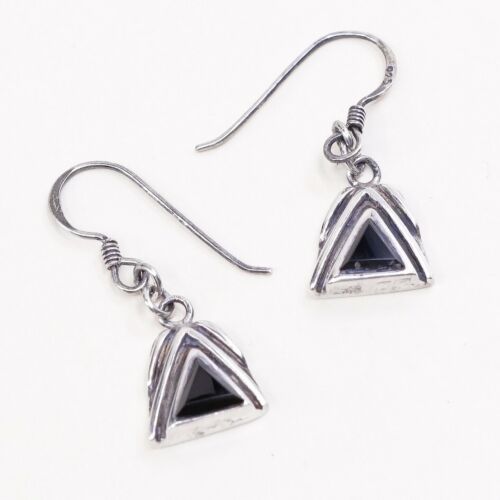 Amazing Southwestern handmade Sterling Silver earrings, 925 Obsidian Dangles