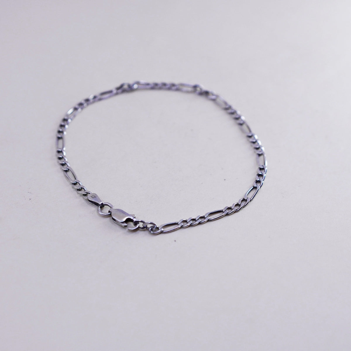 7.75”, 3mm, Vintage sterling silver bracelet, Italy 925 figaro chain