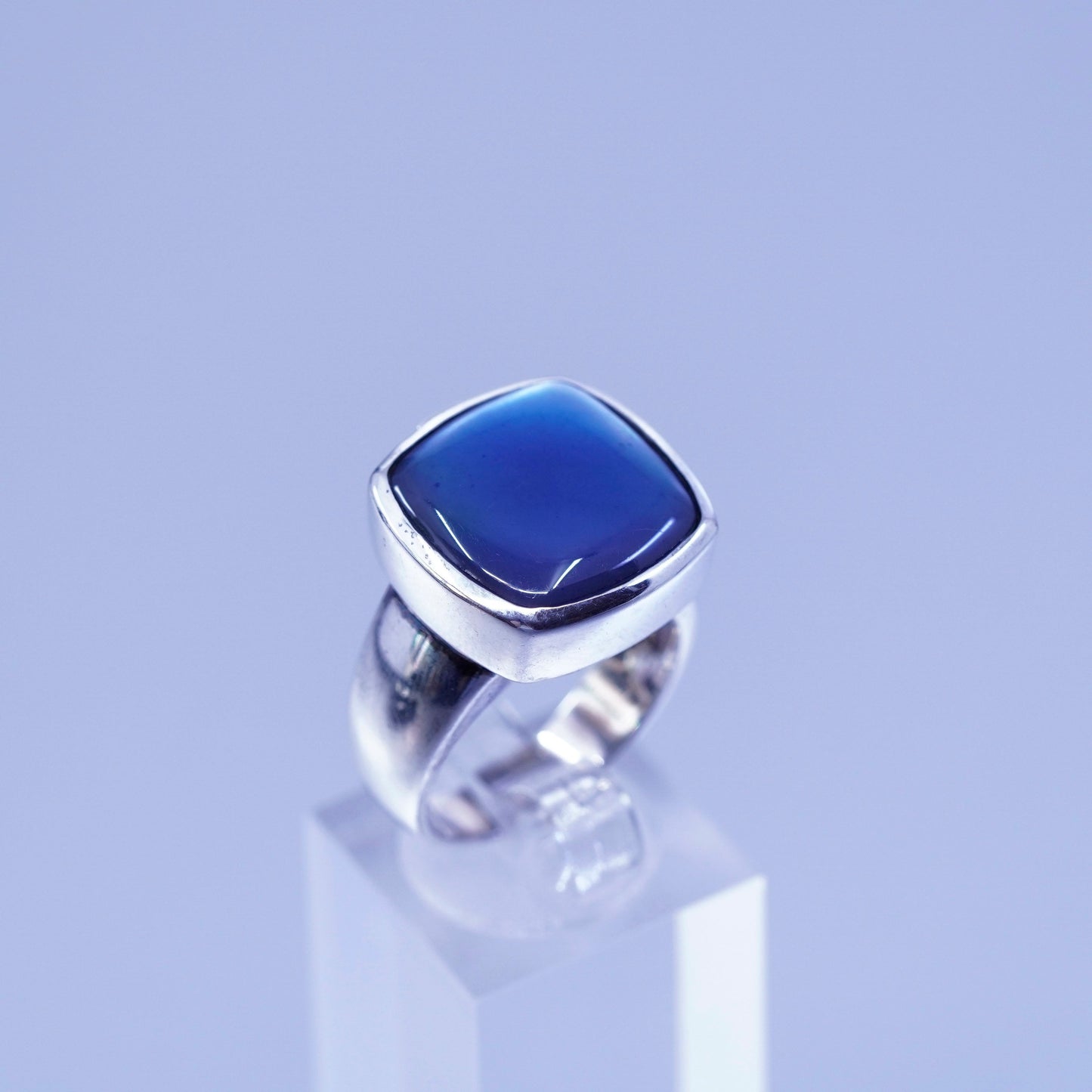 Size 8, vtg Elle Sterling 925 silver handmade ring with blue cat’s eye and ruby