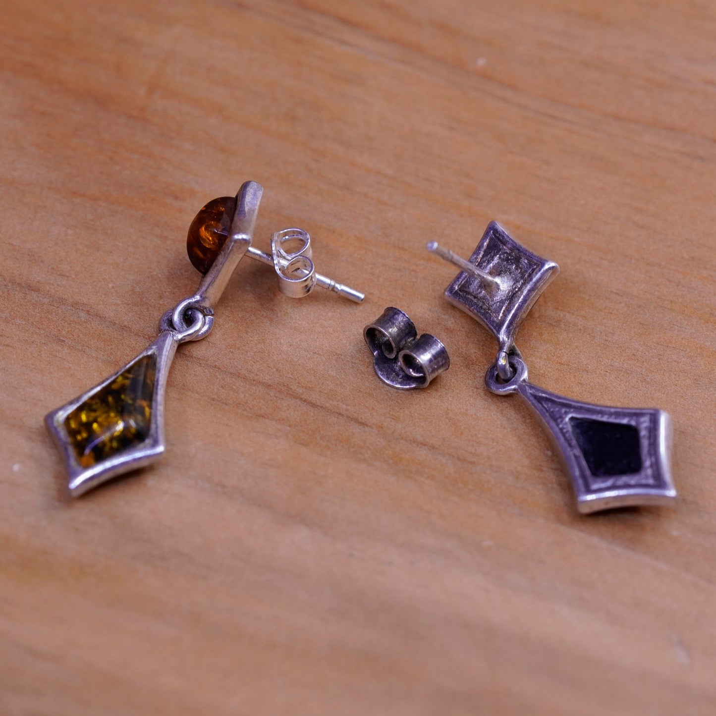 Vintage Sterling 925 silver handmade earrings with Amber drops