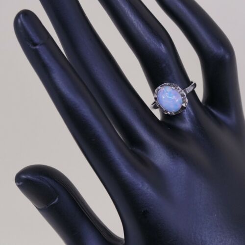 Sz 6, Vtg Sterling Silver Handmade Ring, 925 Silver Band W/ Artificial opal