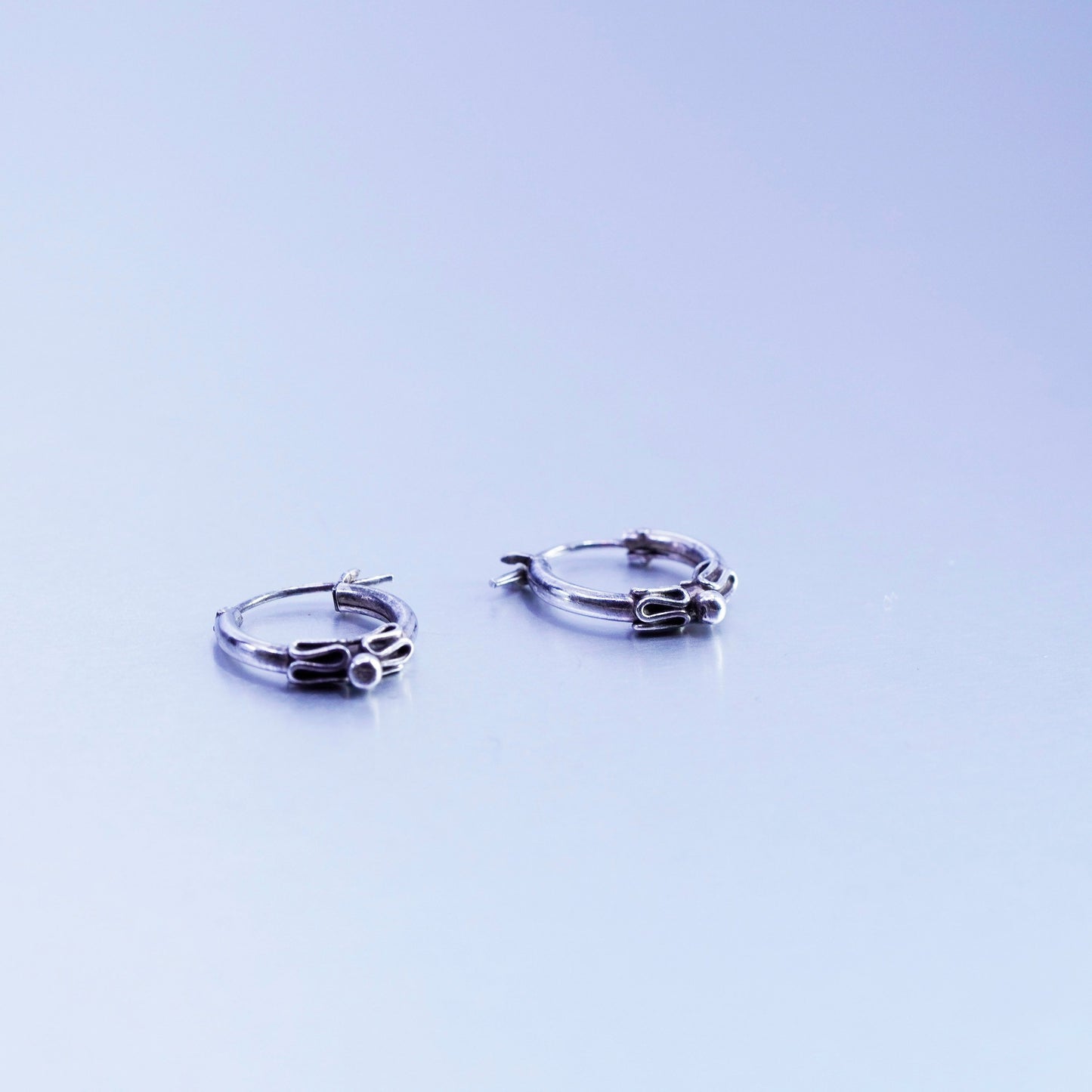 0.5”, vintage Sterling silver handmade earrings, textured 925 hoops with beads