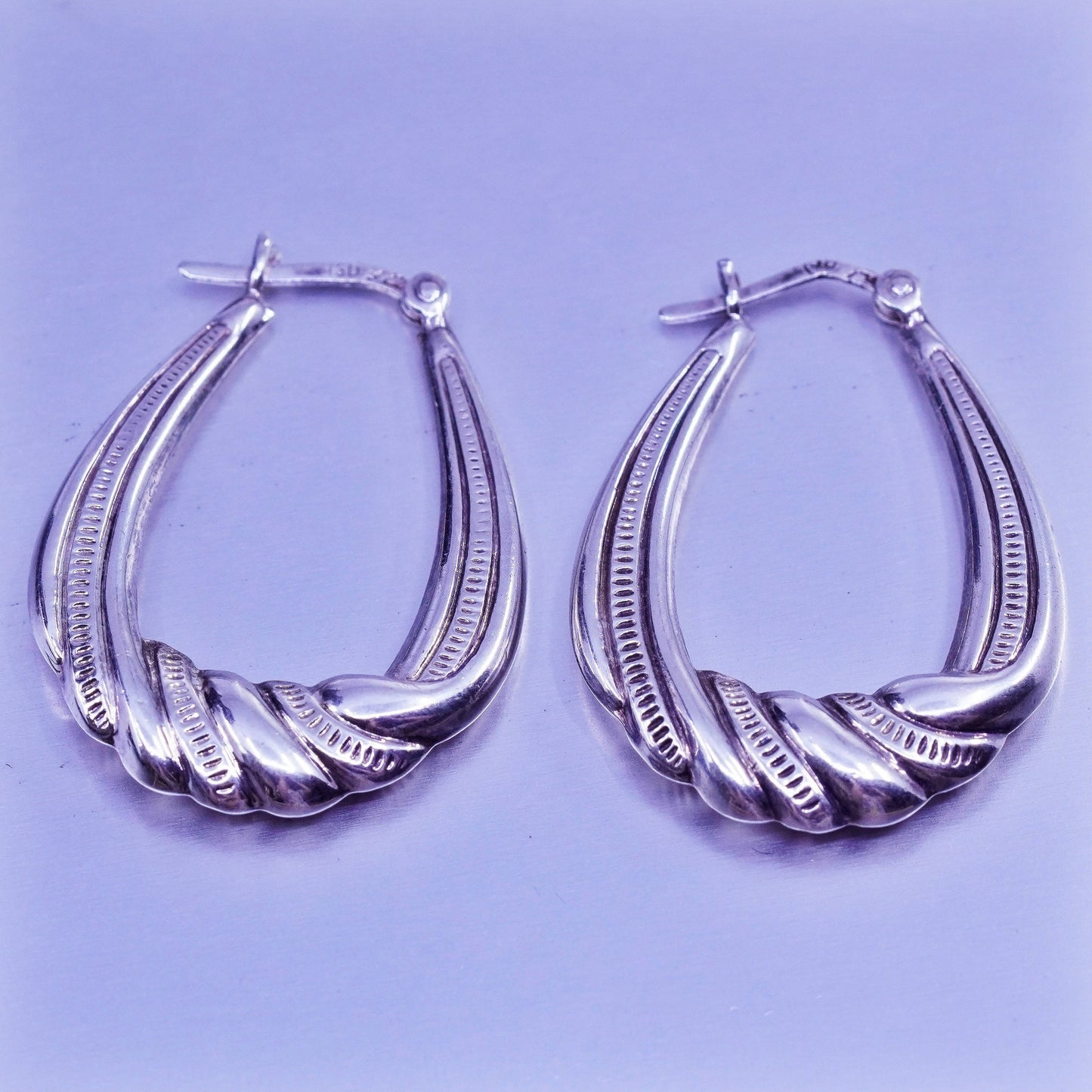 1.5”, vintage Sterling silver handmade earrings, textured 925 hoops