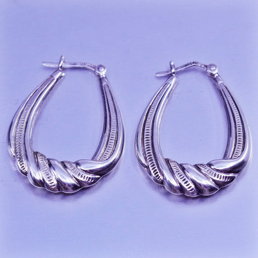 1.5”, vintage Sterling silver handmade earrings, textured 925 hoops