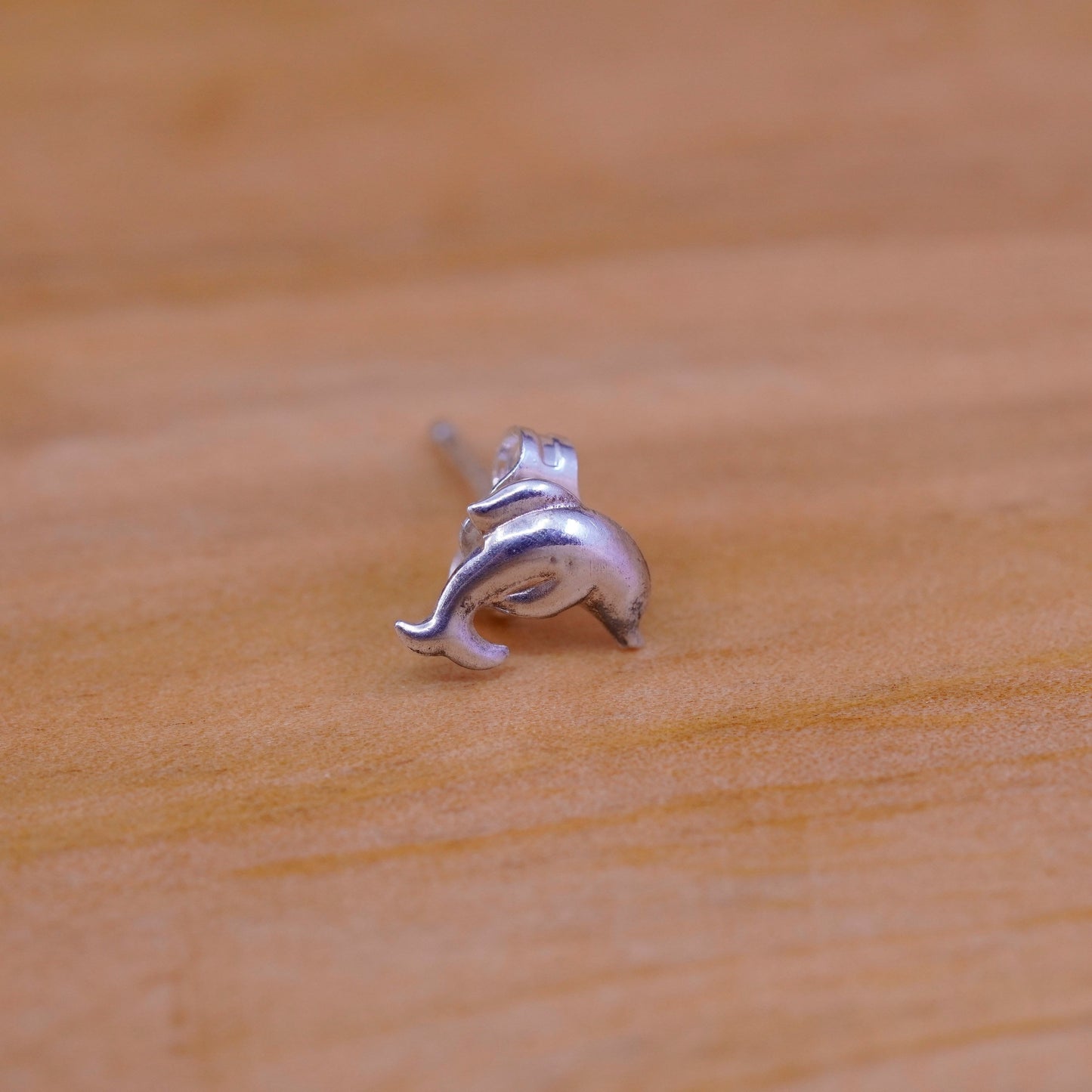 Vintage Sterling silver handmade earrings, 925 dolphin studs