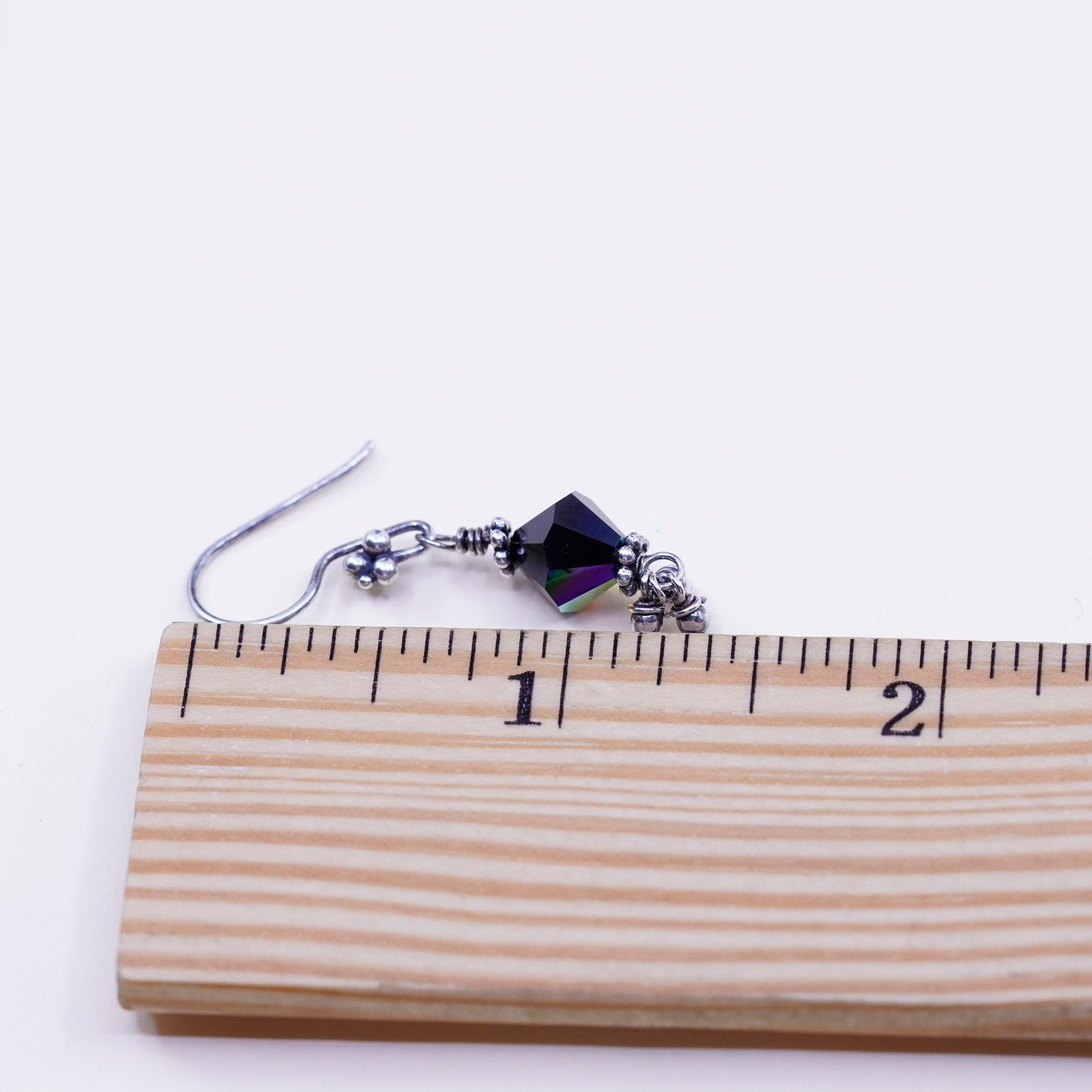 Vintage Sterling 925 silver handmade earrings dangles with Crystal and beads