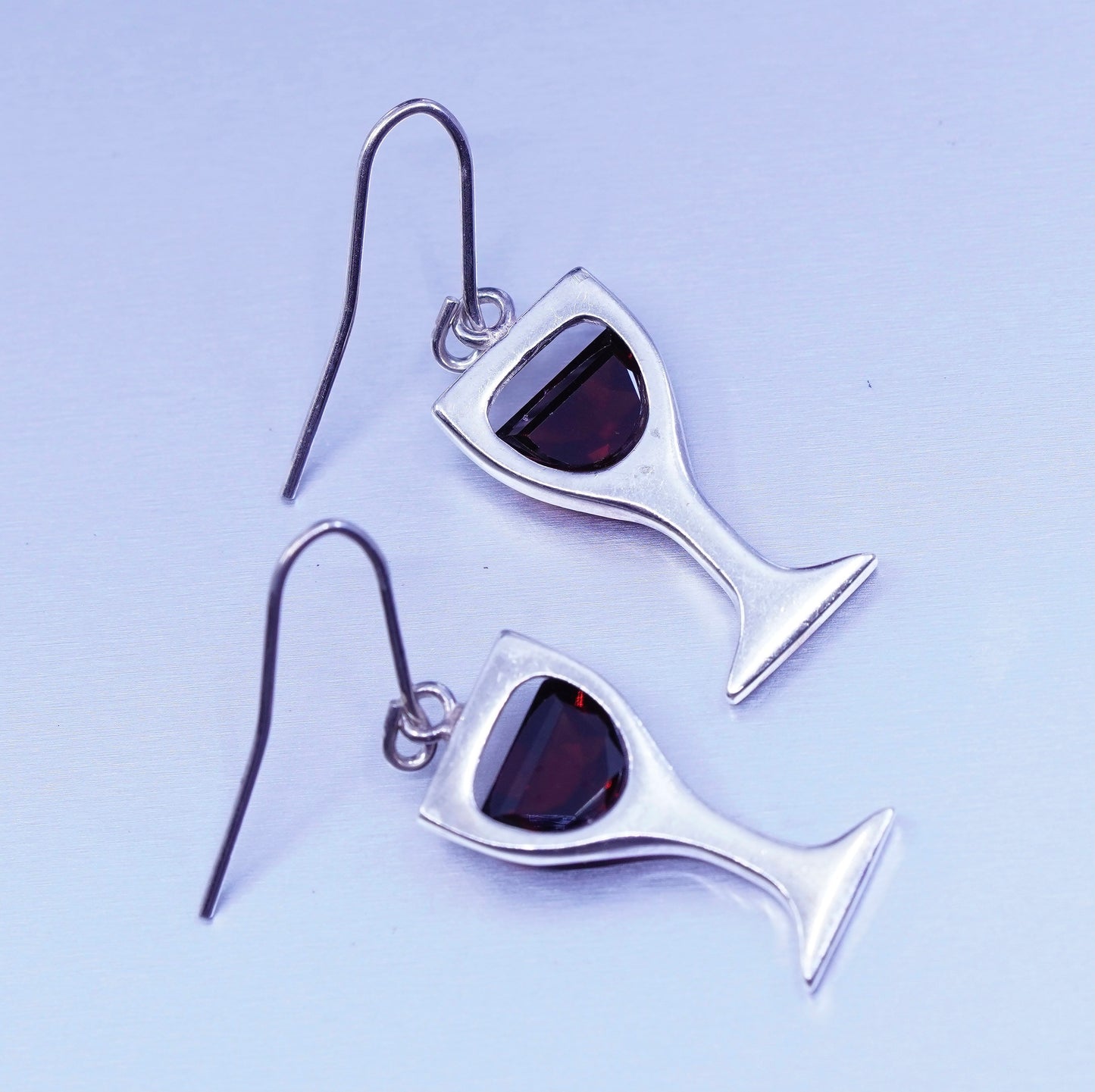Vintage Sterling 925 silver handmade cocktail earrings with ruby
