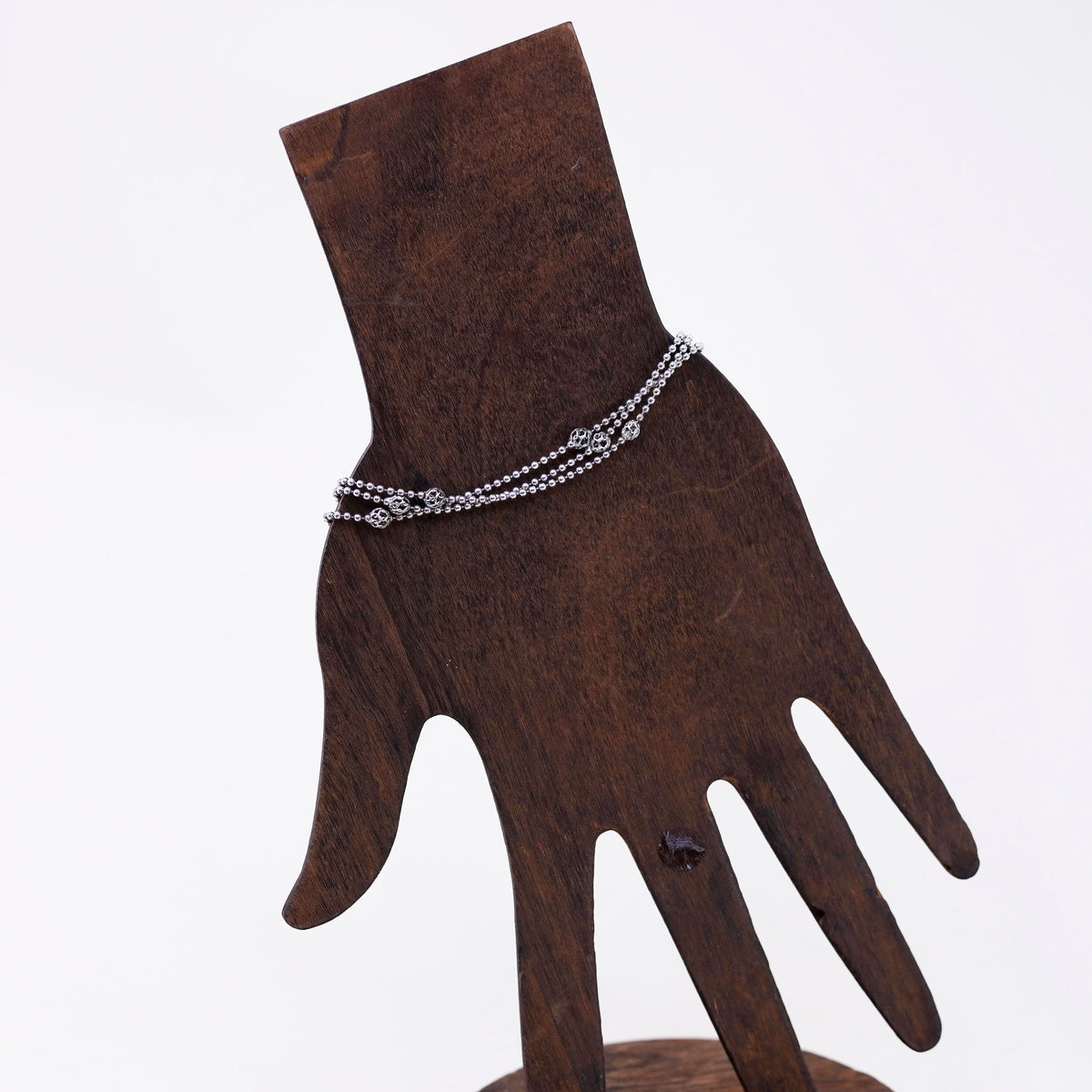 7”, Native American sterling 925 silver silver multi strands bead chain bracelet