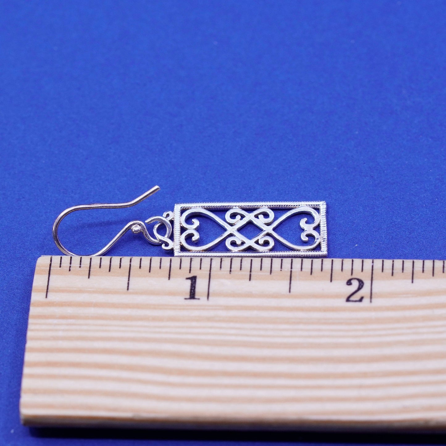 Vintage Sterling silver handmade earrings, 925 l filigree heart drops