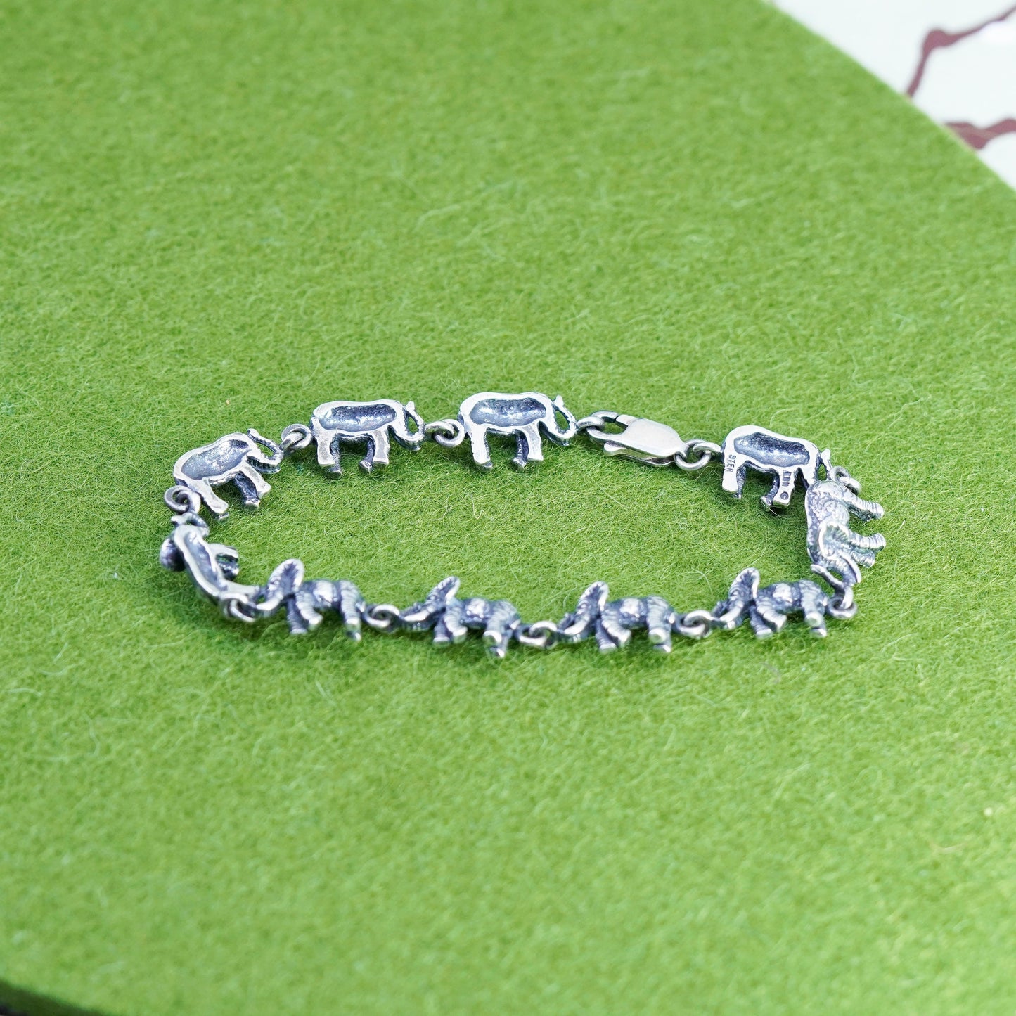 7”, vintage Sterling Silver Handmade Bracelet, 925 Elephant link chain
