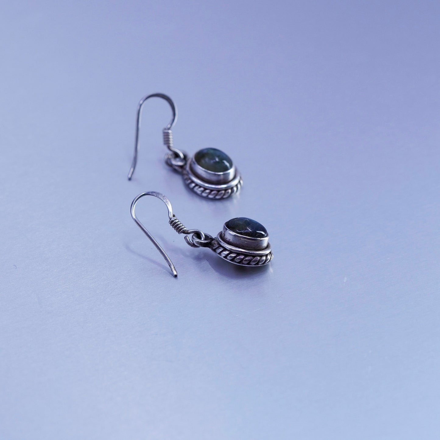 Vintage Sterling 925 silver handmade earrings with labradorite and cable around