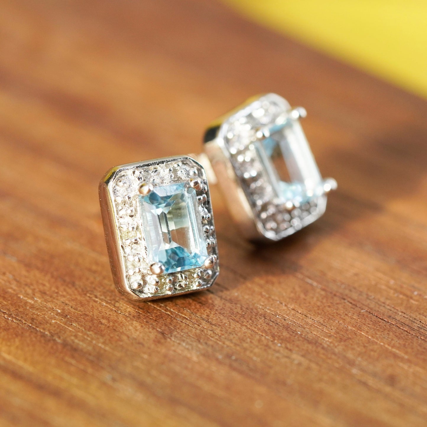 Vintage Sterling silver handmade earrings, 925 studs with blue cz