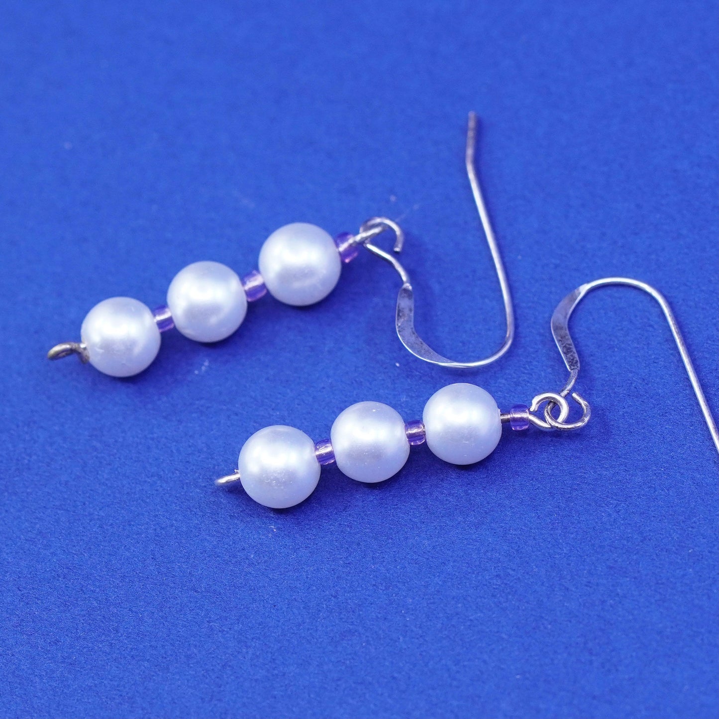 Vintage Sterling silver handmade earrings, 925 hooks with pearl drops