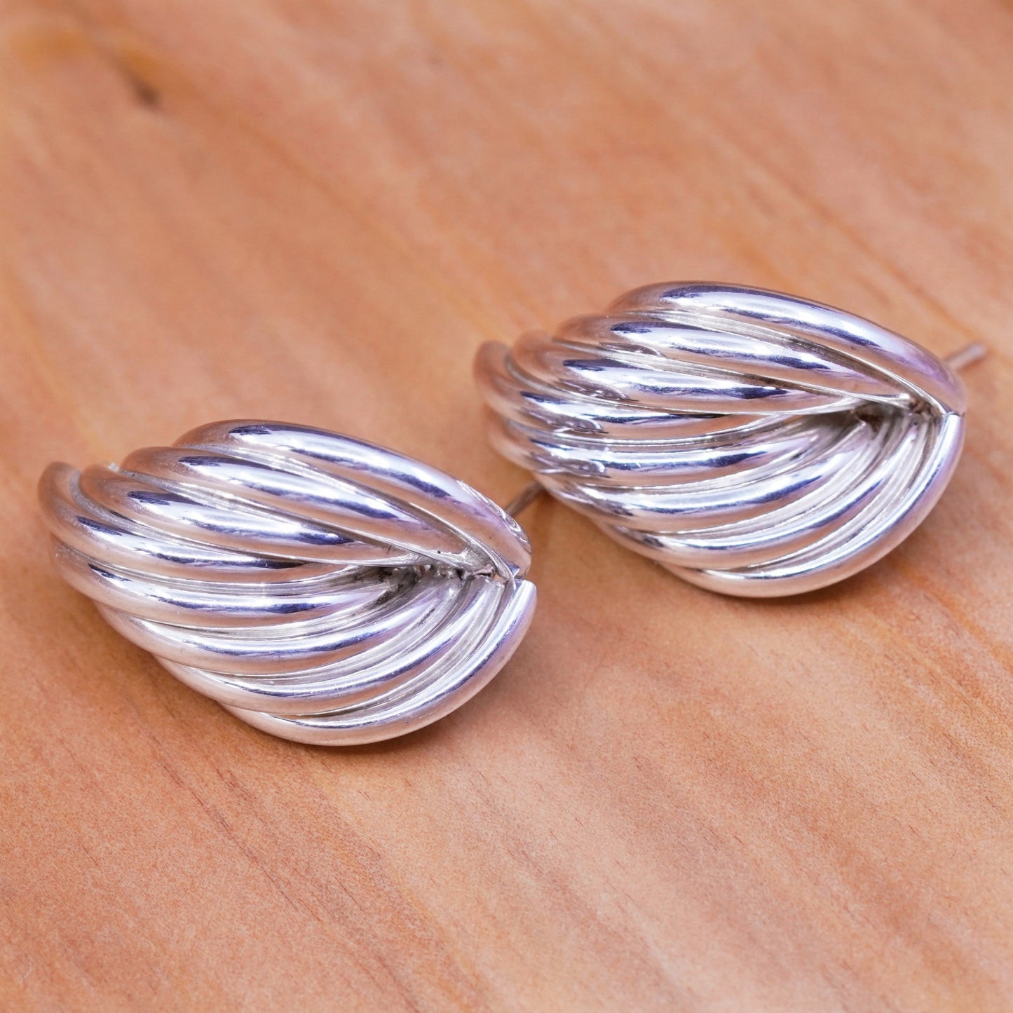 vintage Sterling silver handmade earrings, 925 entwined loop tube studs