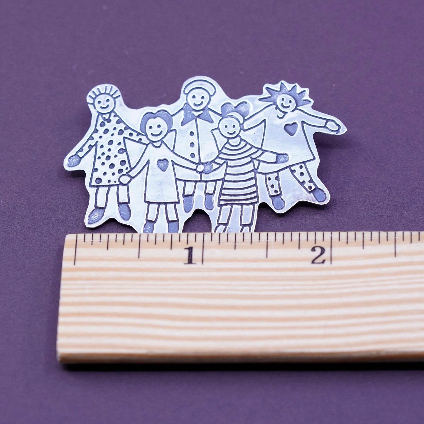 Antique sterling silver EFS handmade brooch, 925 save the children with hearts