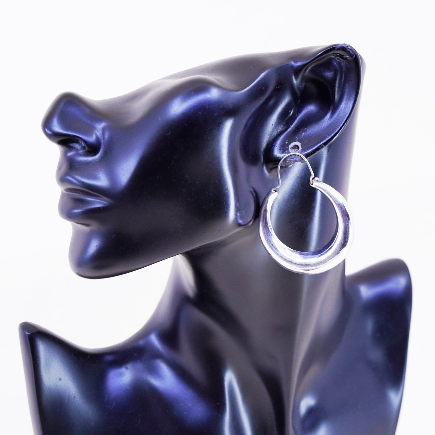 1.75” sterling silver handmade earrings, fashion minimalist primitive hoops