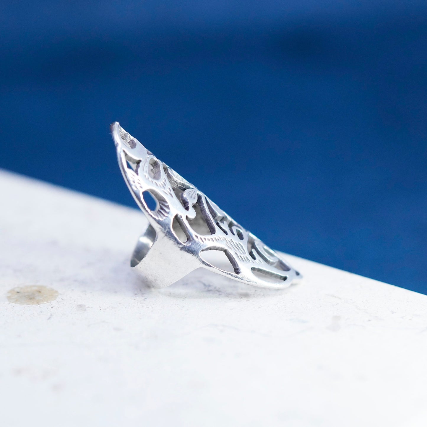 Size 5.25, vintage Sterling 925 silver handmade ring filigree flower ring