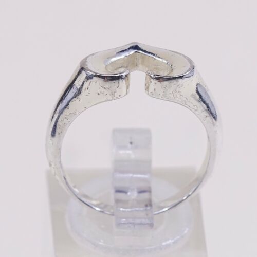 Size 8, Vtg Sterling Silver Handmade Ring, 925 Silver Modern Band W/ Heart