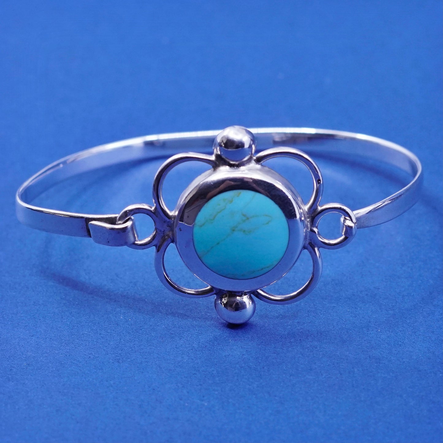 7”, vintage Sterling silver handmade bracelet, 925 bangle with turquoise
