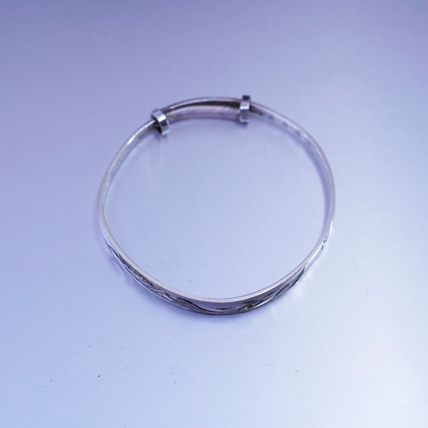 Size adjustable, Vintage Sterling 925 silver handmade bracelet, textured bangle