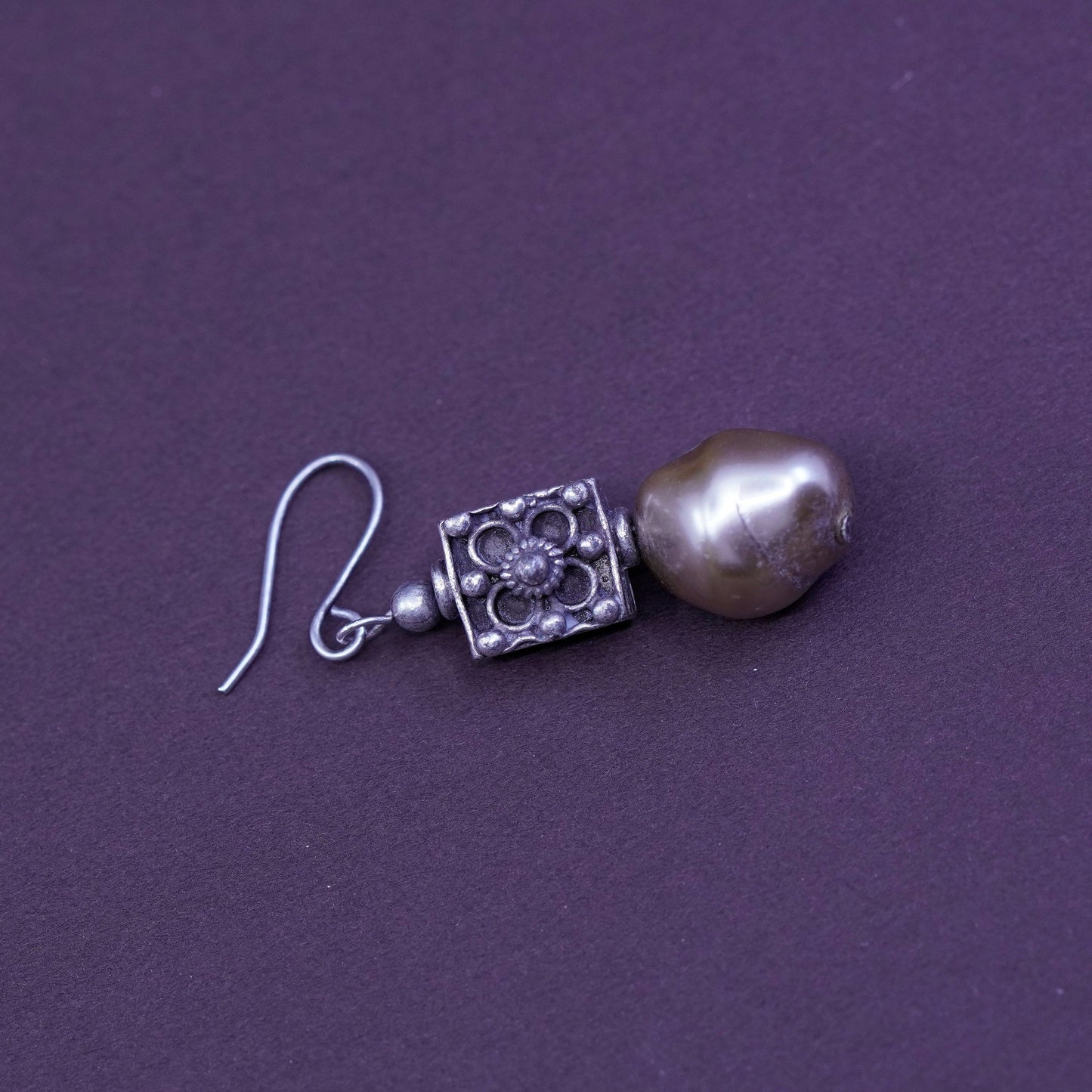Vintage sterling silver handmade earrings, 925 beads with pearl drops