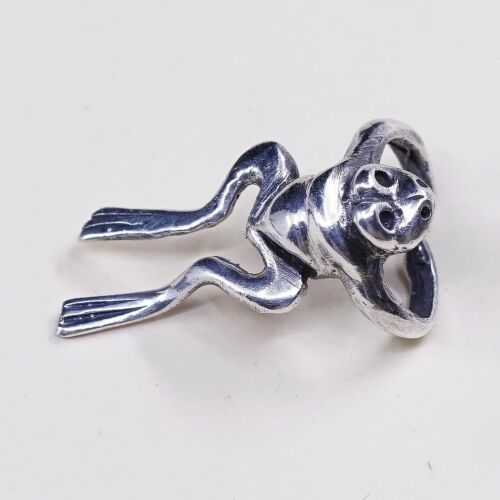 Vintage Sterling Silver Frog Pendant, Solid 925 Silver Charm