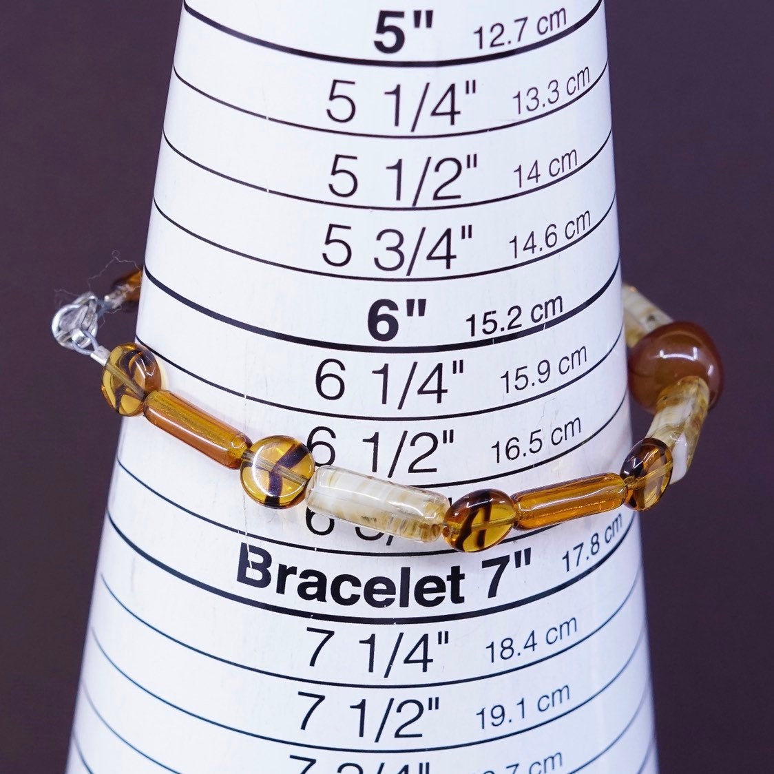 6.75", vtg Sterling silver handmade bracelet, 925 clasp w/ Amber agate