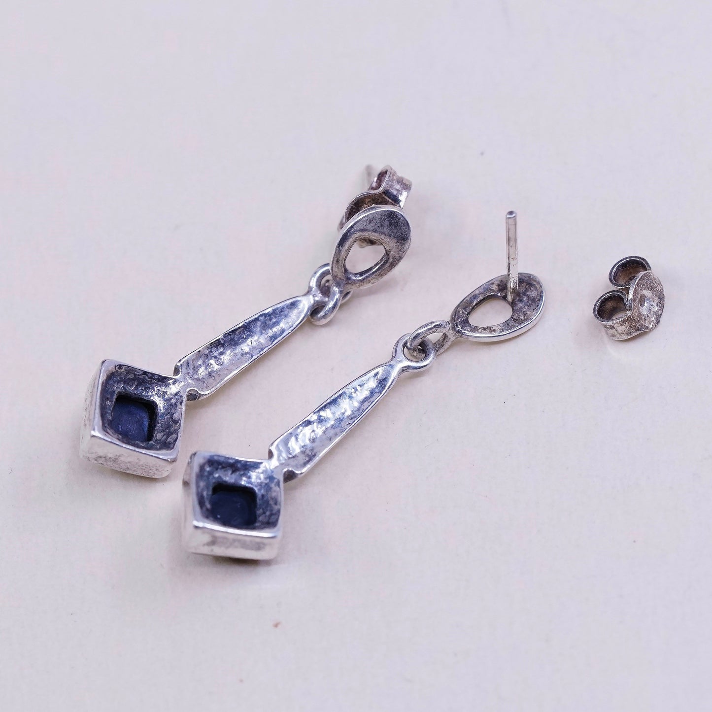 Vintage sterling silver handmade earrings, 925 with honey Amber, stamped 925