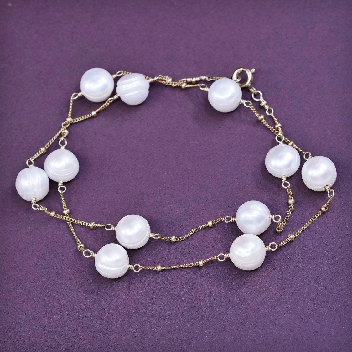 17", 14/20 14K gold filled handmade necklace, beads chain w/ pearl