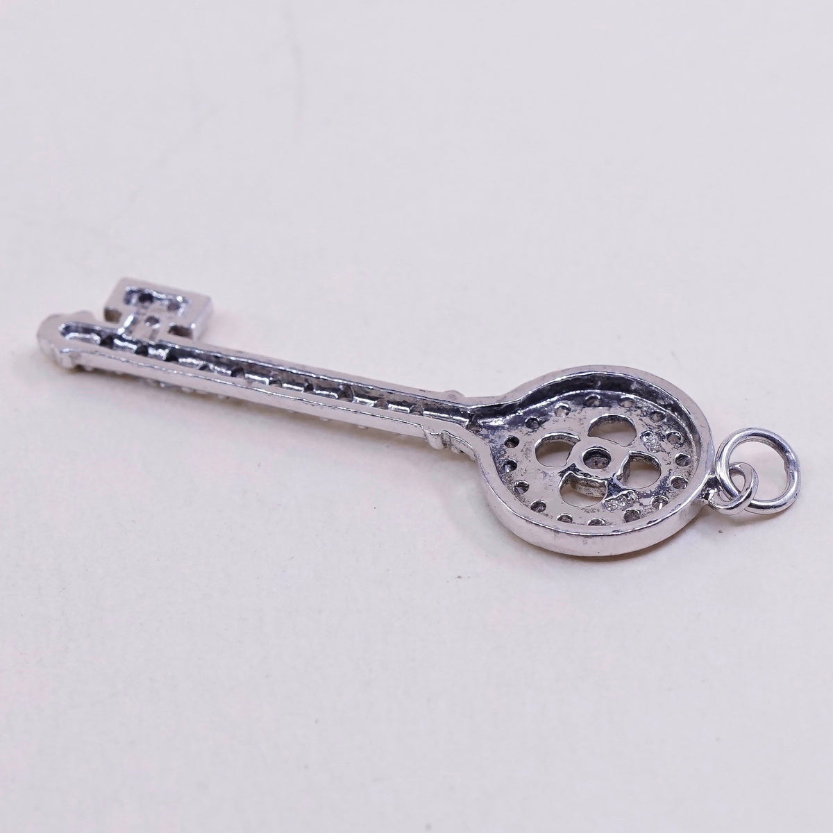 Vintage sterling silver key with cz crystal pendant, 925 silver charm