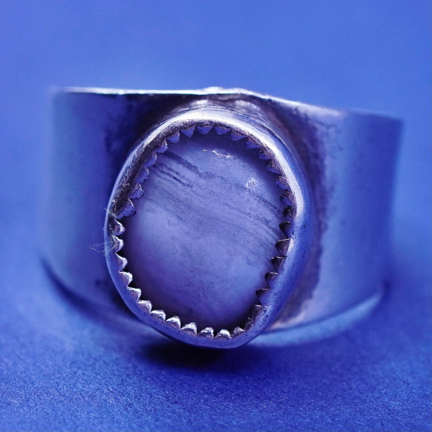 Size 7.25, vintage Sterling 925 silver handmade ring with lace agate