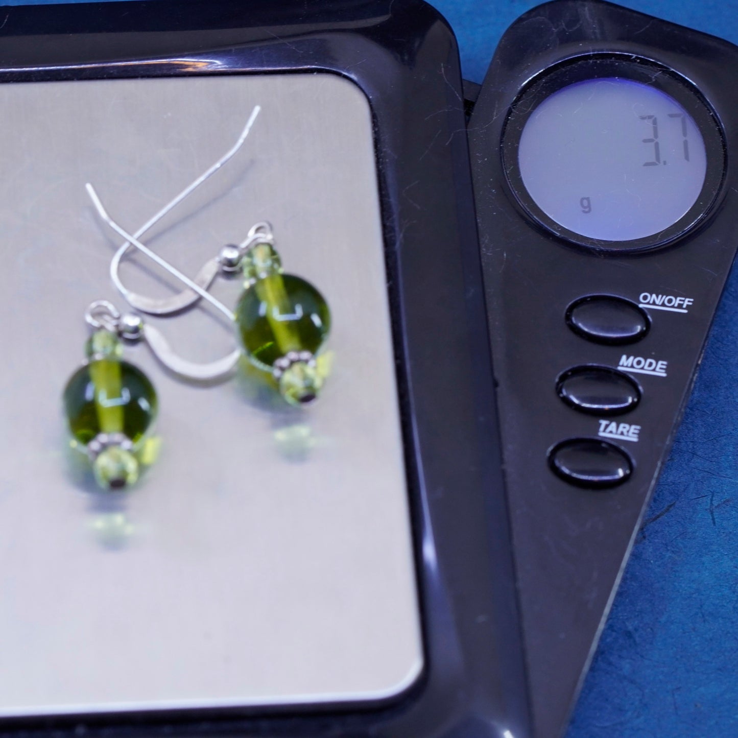 Vintage sterling 925 silver earrings with green cz dangles