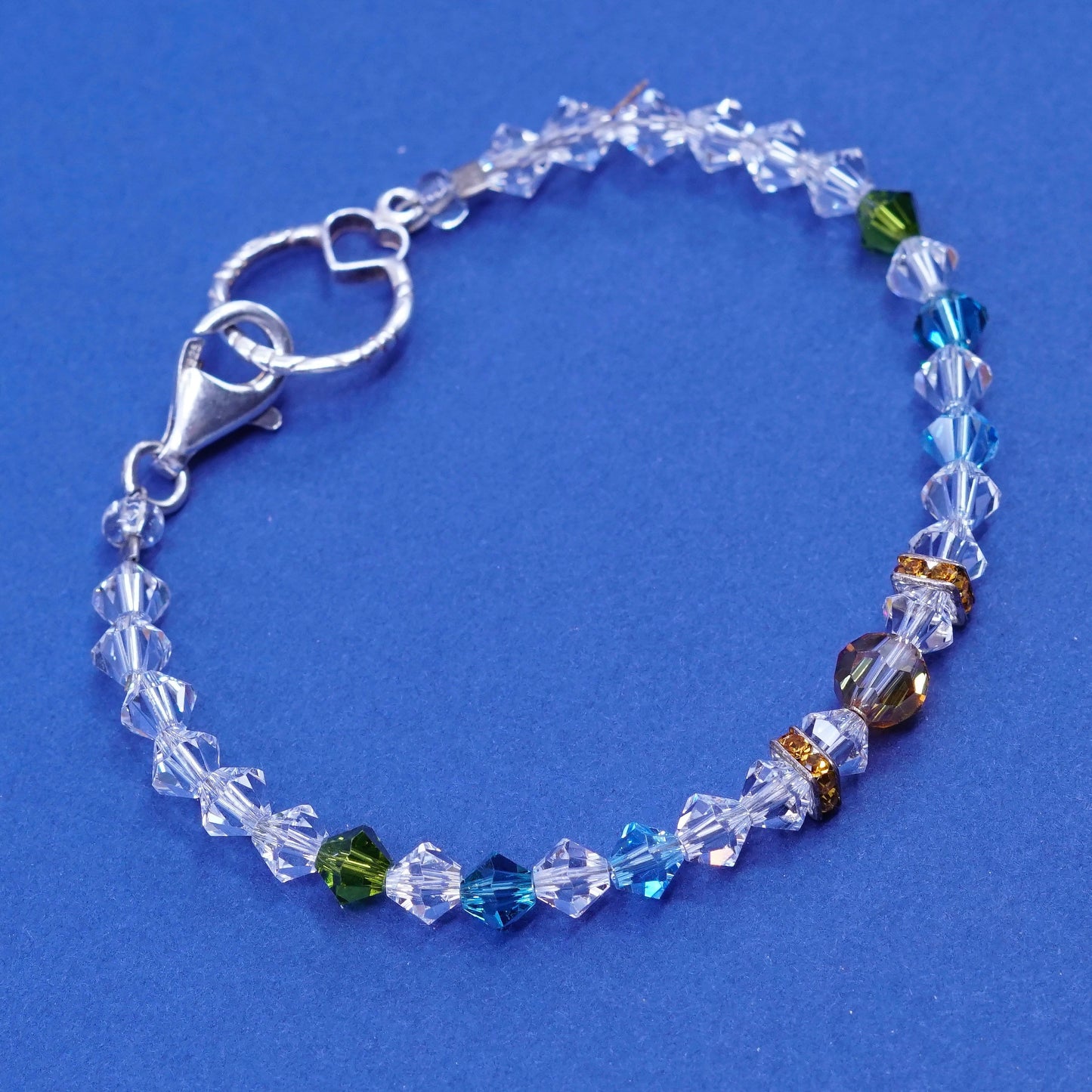 6.75”, Sterling 925 silver handmade bracelet with colorful Swarovski crystal
