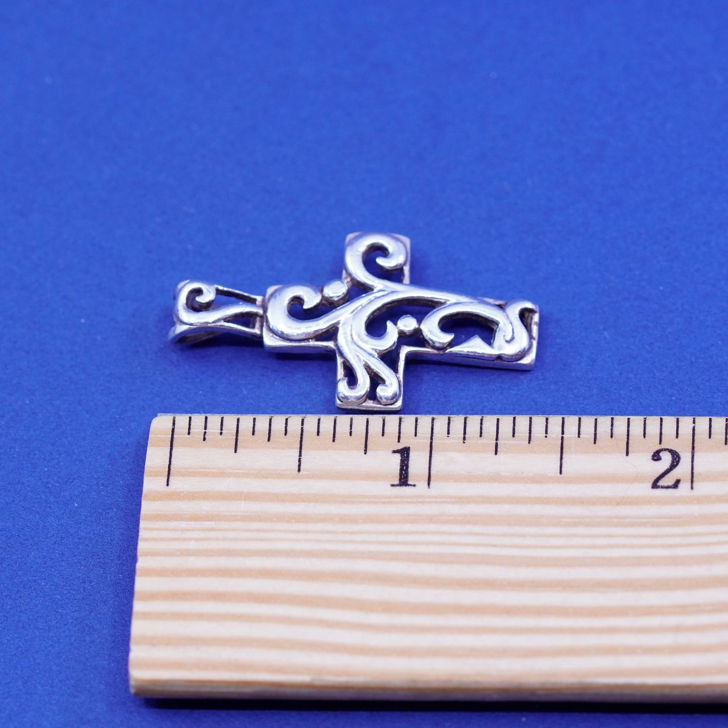 Vintage Sterling silver handmade pendant, 925 swirly cross charm