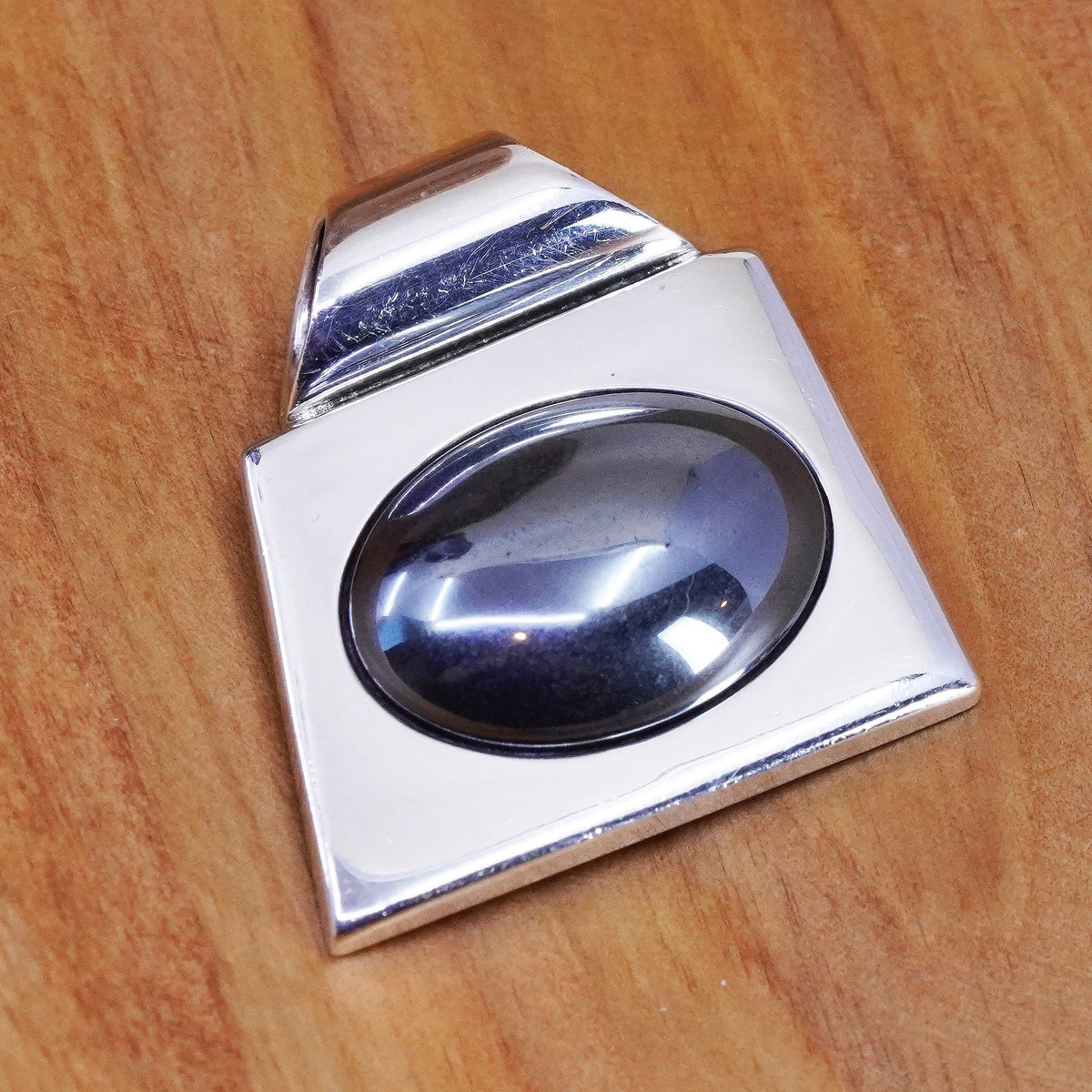 Vintage Mexico Sterling 950 silver handmade modern pendant with hematite