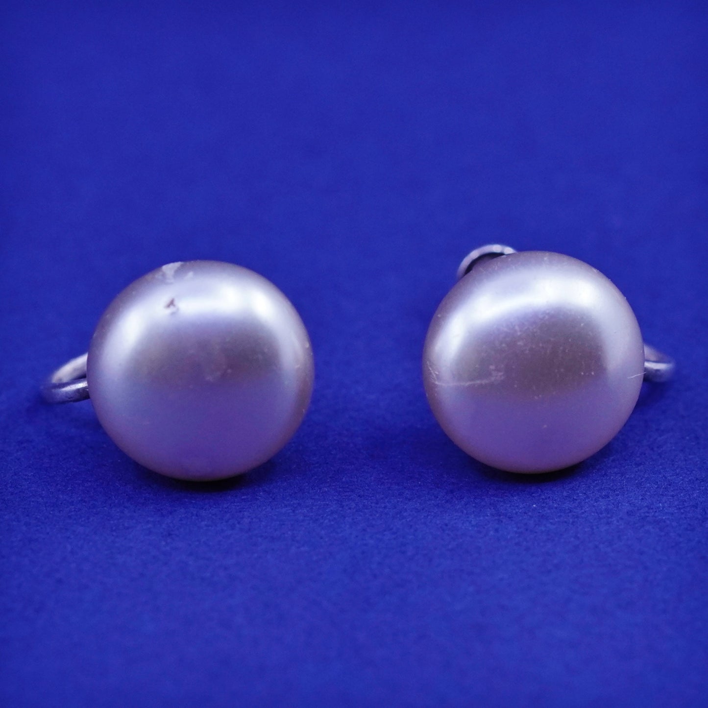 Vintage Sterling 925 silver screw back earrings with faux pearl