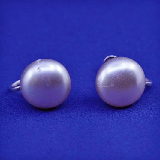 Vintage Sterling 925 silver screw back earrings with faux pearl
