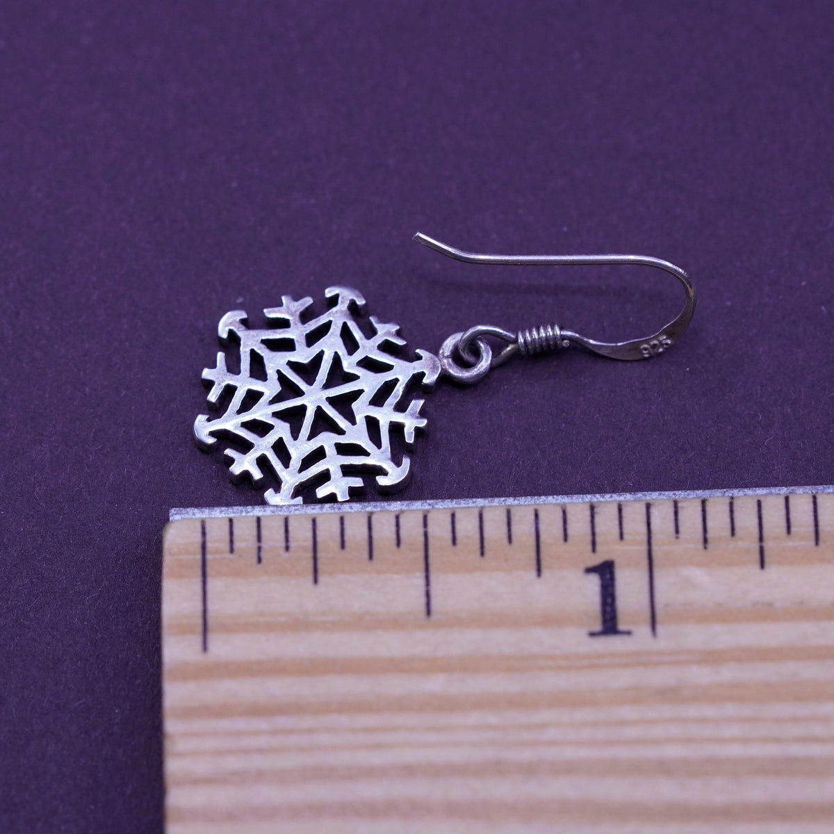 Vintage Sterling silver handmade earrings, 925 snowflake drops