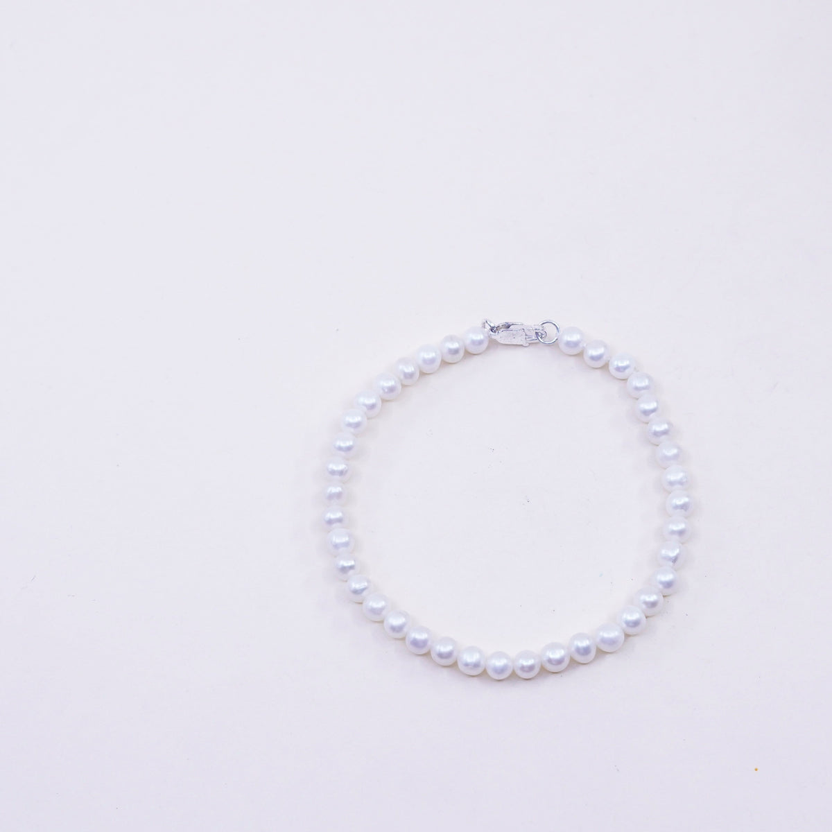 7” 5mm, Vintage handmade bracelet, freshwater pearl with 925 silver clasp