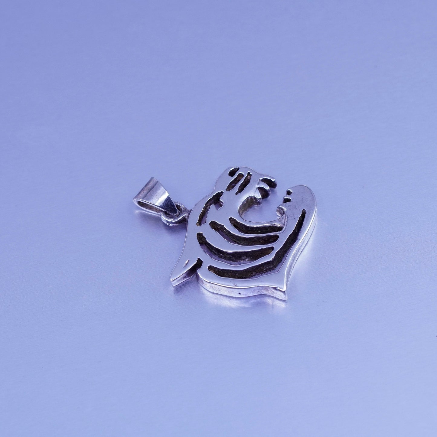 antique sterling 925 silver tiger pendant