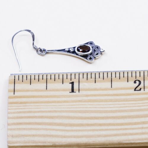 vtg Sterling silver handmade earrings, 925 Teardrop w/ ruby, stamped 925