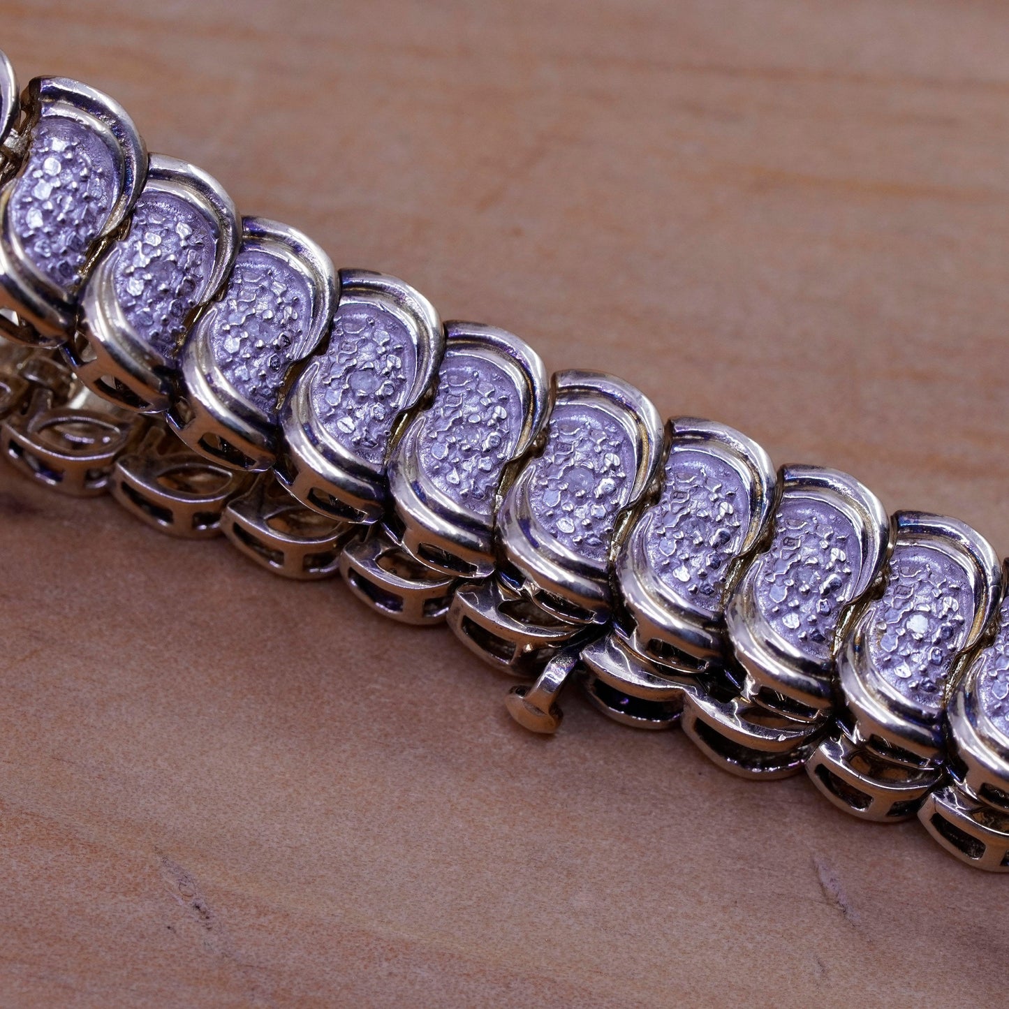 7.5”, vermeil gold over Sterling 925 silver tennis bracelet, chain w/ diamonds