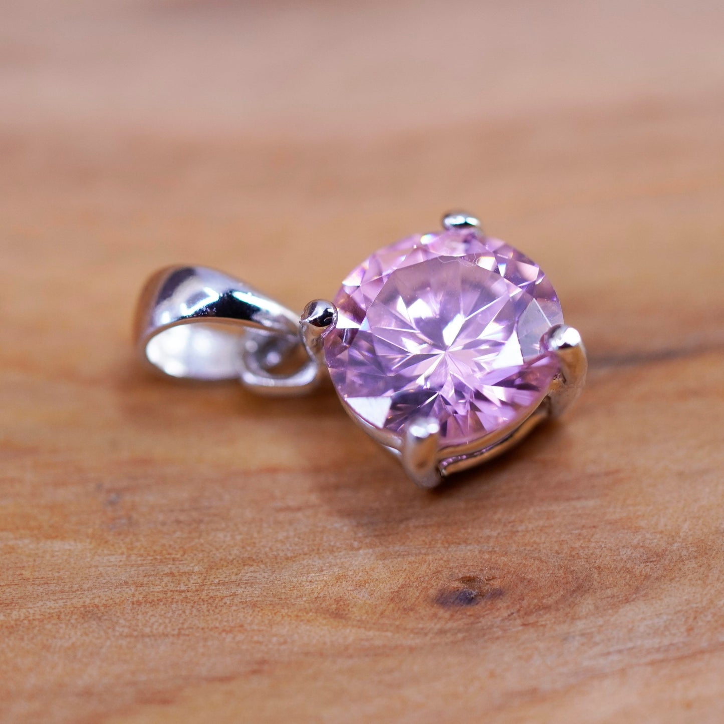 Vintage Sterling 925 silver handmade pendant with pink crystal