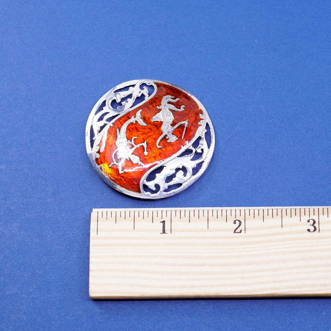 vtg Siam Sterling silver handmade pin pendant, 925 India goddess brooch