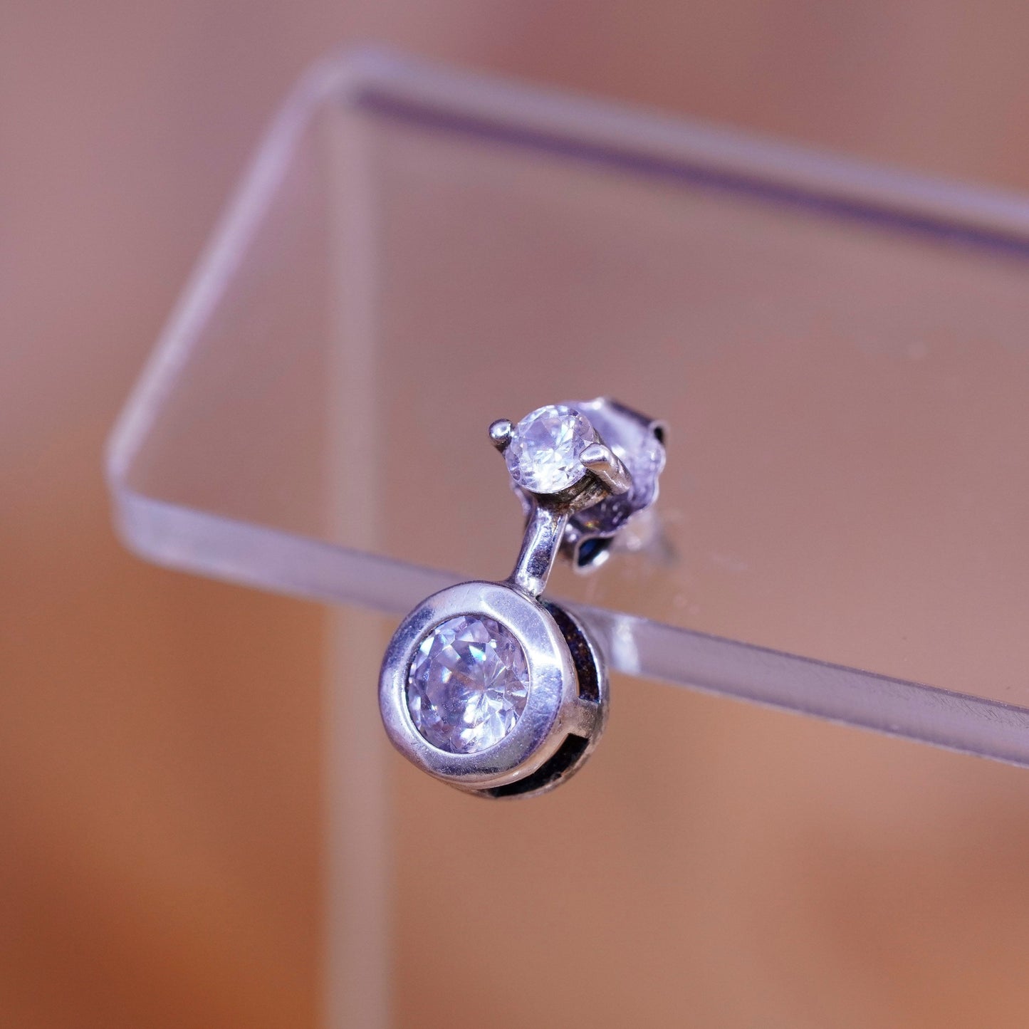 vintage Sterling 925 silver studs, round cz earrings